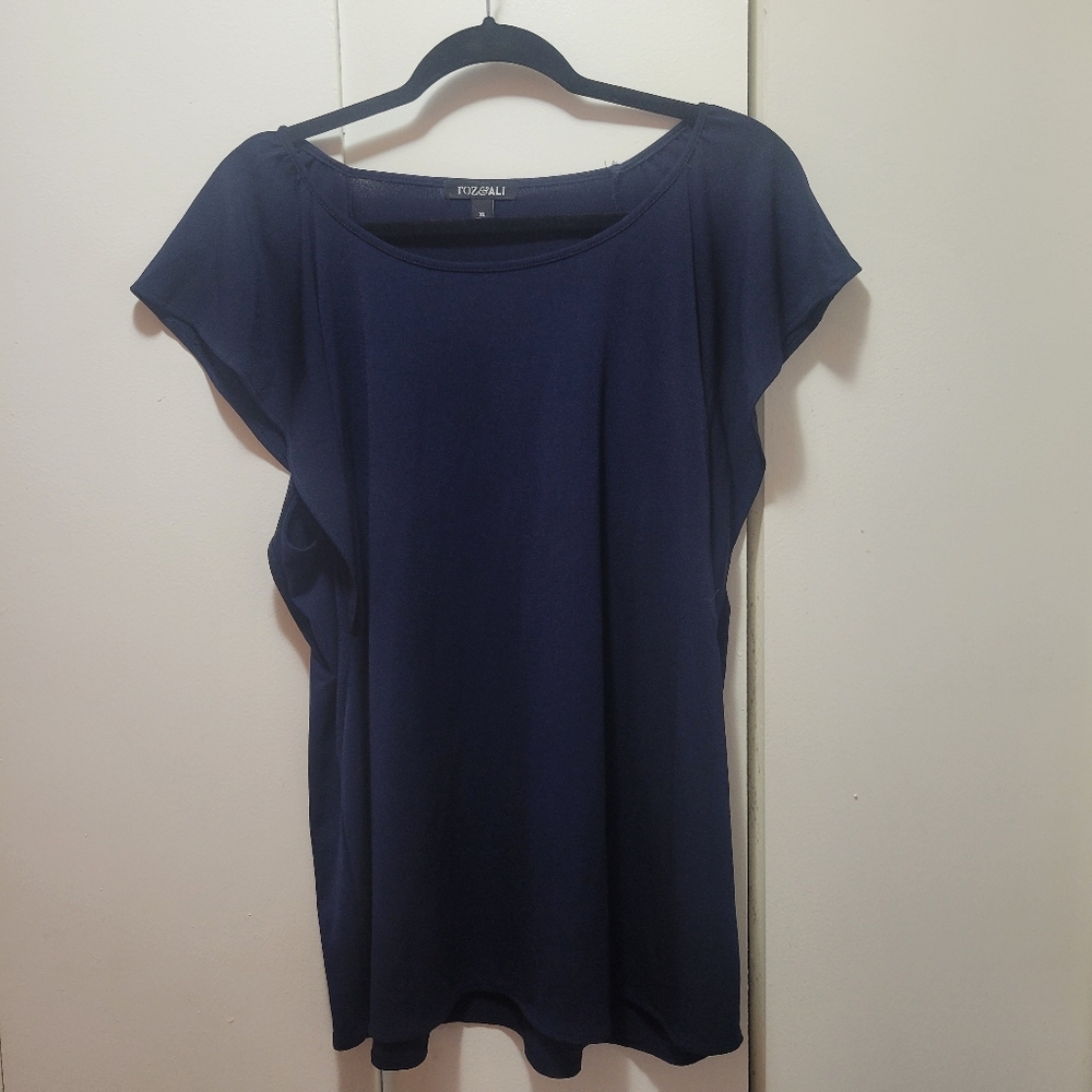 Cute Navy Blue Women's Lettice Sleeve Top by Roz & Ali
